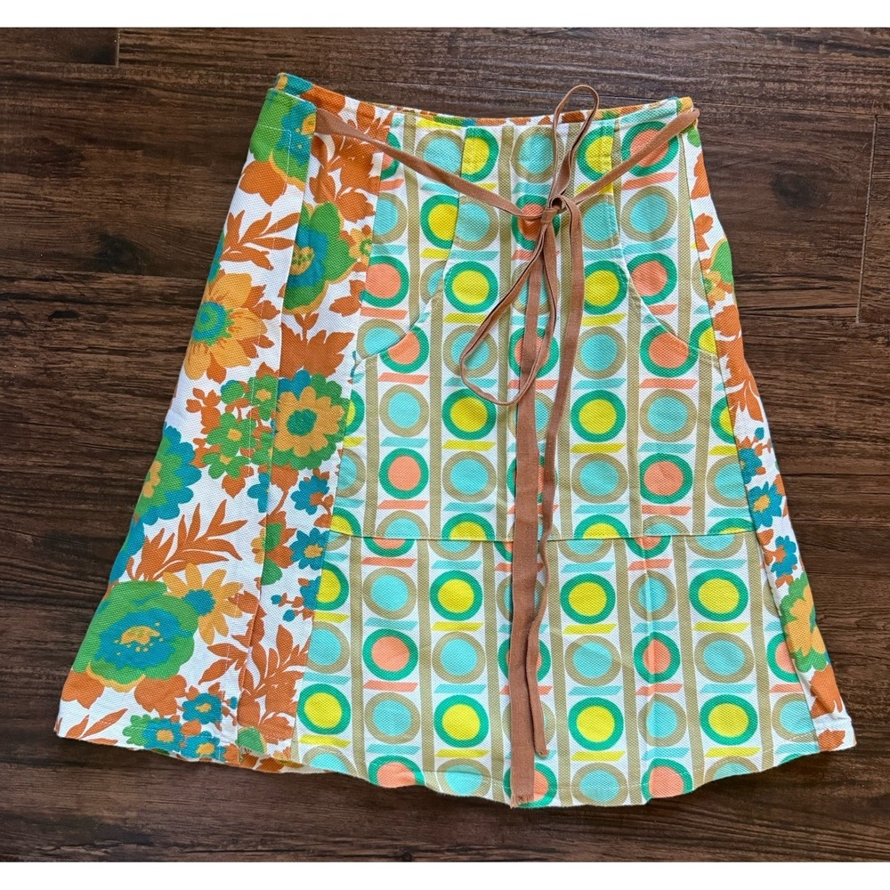 VTG 70s J Capriccio Mixed Print Wrap Skirt Medium Mod Geometric Floral A-Line